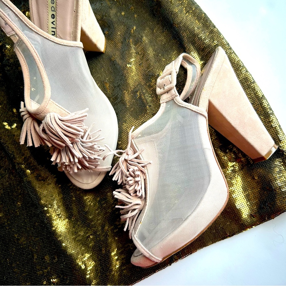 Pink- Kid Suede tassel platform heels